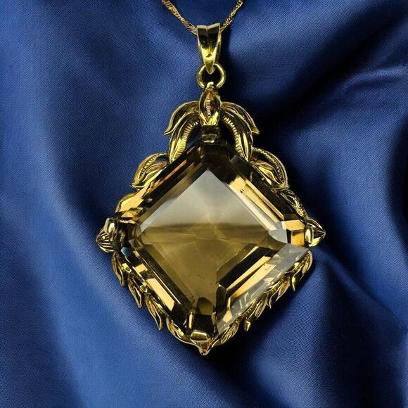MASSIVE 18k Gold- 30.54 Carat Citrine Necklace -29"-Mid Century- 750 Gold -14.7g - Picture 5 of 7